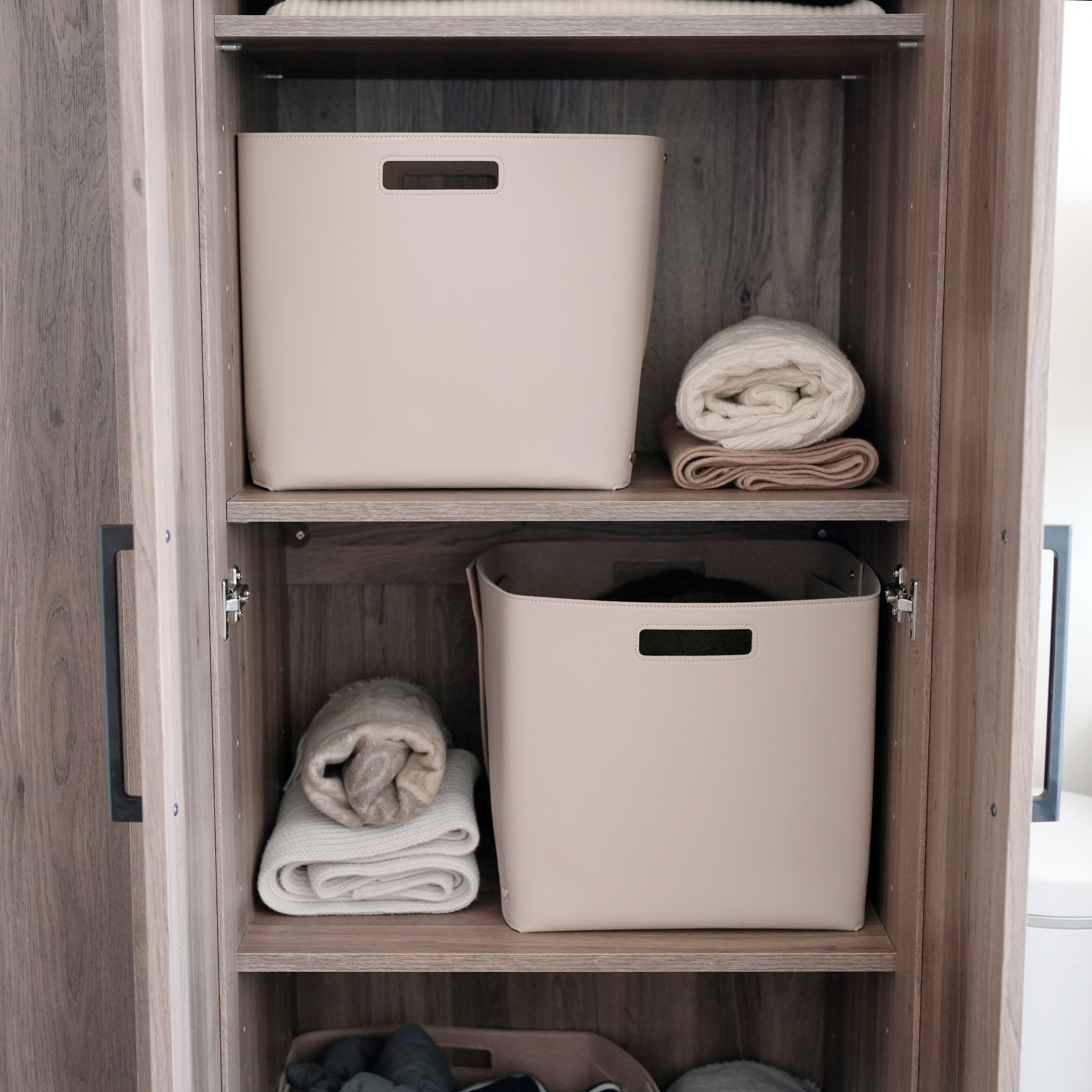 Set of 2 Oatmeal Beige Cube Storage Bins