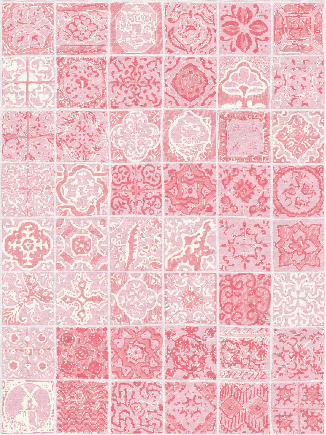"Dutch Tiles" - Coral Handmade Wool Rug, Dutch Tiles Collection