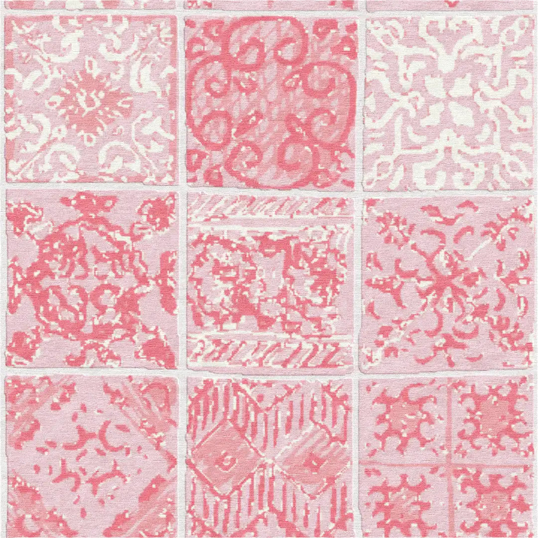 "Dutch Tiles" - Coral Handmade Wool Rug, Dutch Tiles Collection