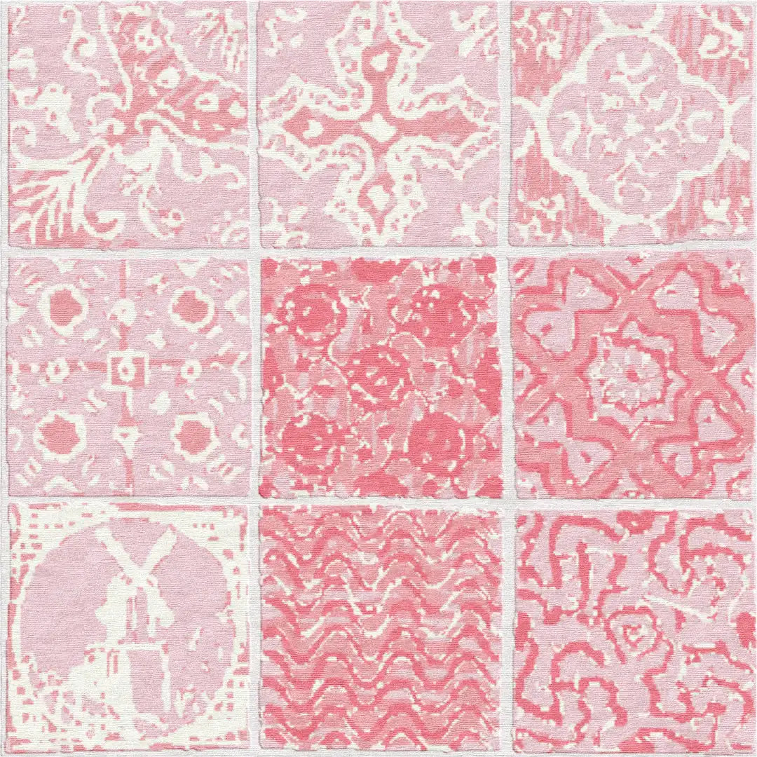 "Dutch Tiles" - Coral Handmade Wool Rug, Dutch Tiles Collection
