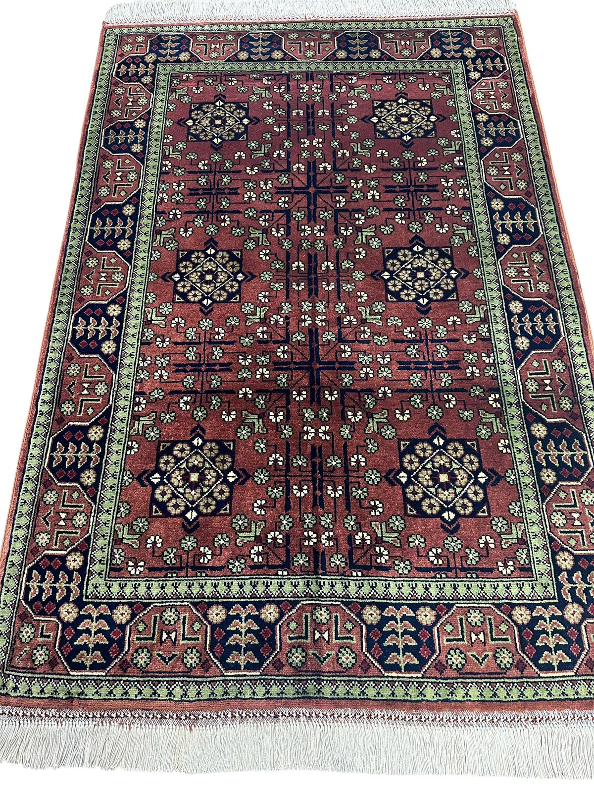 Afghan Turkmen Crosses Medallion Rug 3x5 | Rust, Navy, Green & Ivory | Hand-Knotted Wool - Rugistan, view 3