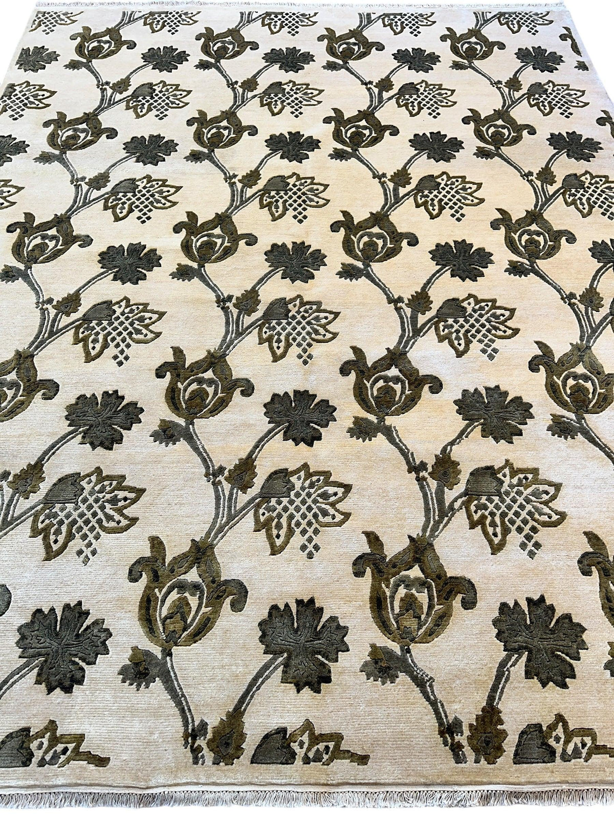 Indian Rug 8x10 | Ivory, Olive Green & Gray | Hand-Knotted Wool - Rugistan, view 2