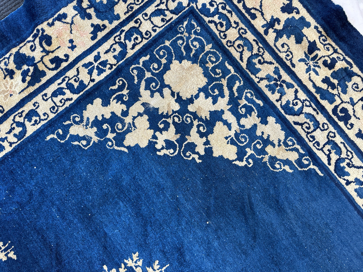 Antique Chinese Rug 9x12 | Blue, Ivory & Navy | Hand-Knotted Wool - Rugistan, view 9