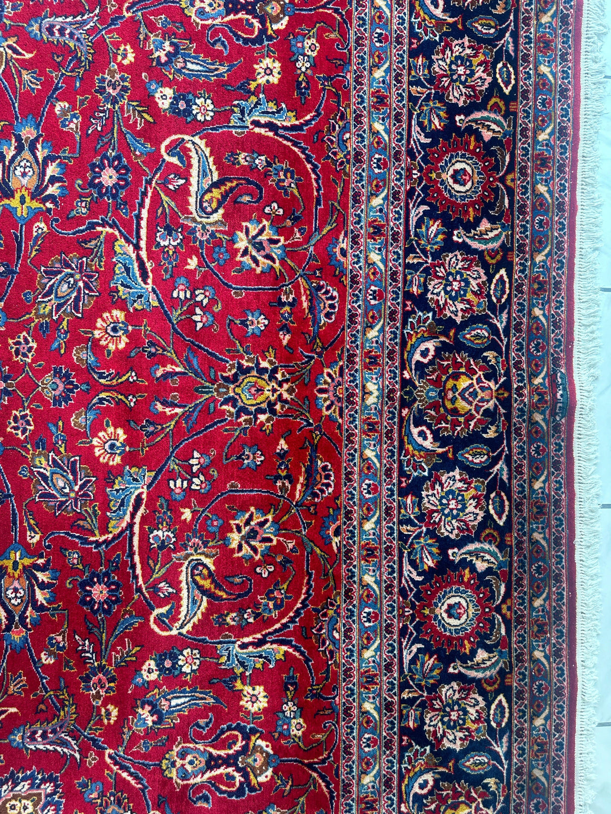 Persian Kashan Rug 10x14 | Red, Navy & Ivory | Hand-Knotted Wool - Rugistan, view 12