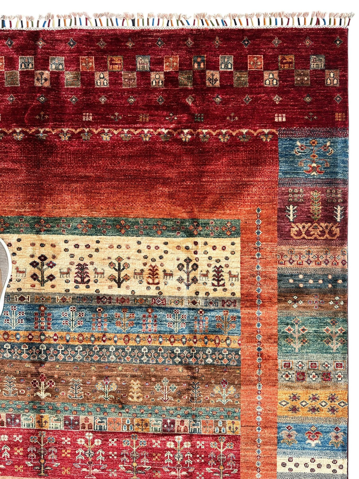 Afghan Ghazni Rug 7x10 | Red, Orange & Blue | Hand-Knotted Wool - Rugistan, view 5