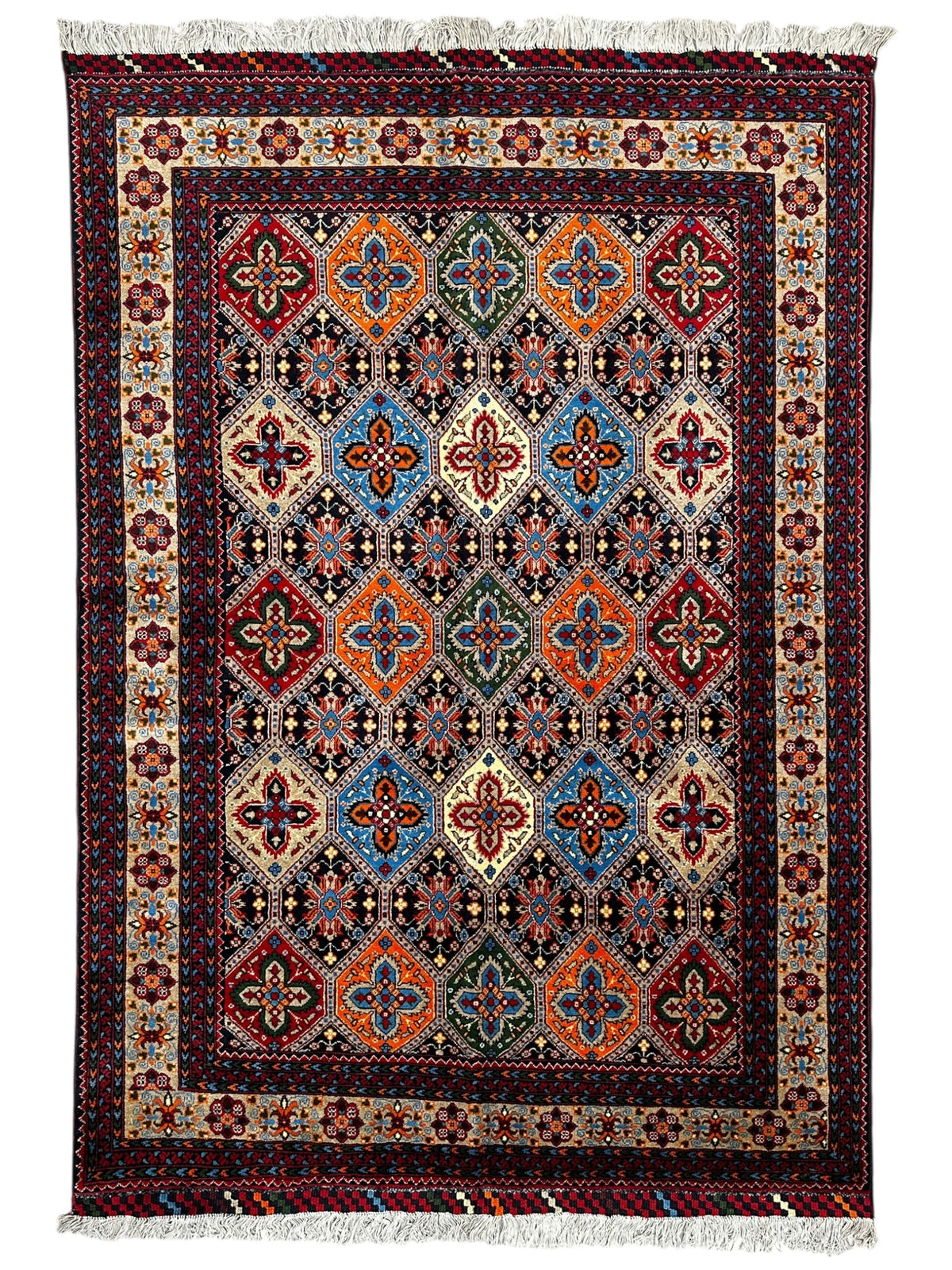 Afghan Rug 5x7 | Red, Navy & Orange | Hand-Knotted Wool - Rugistan