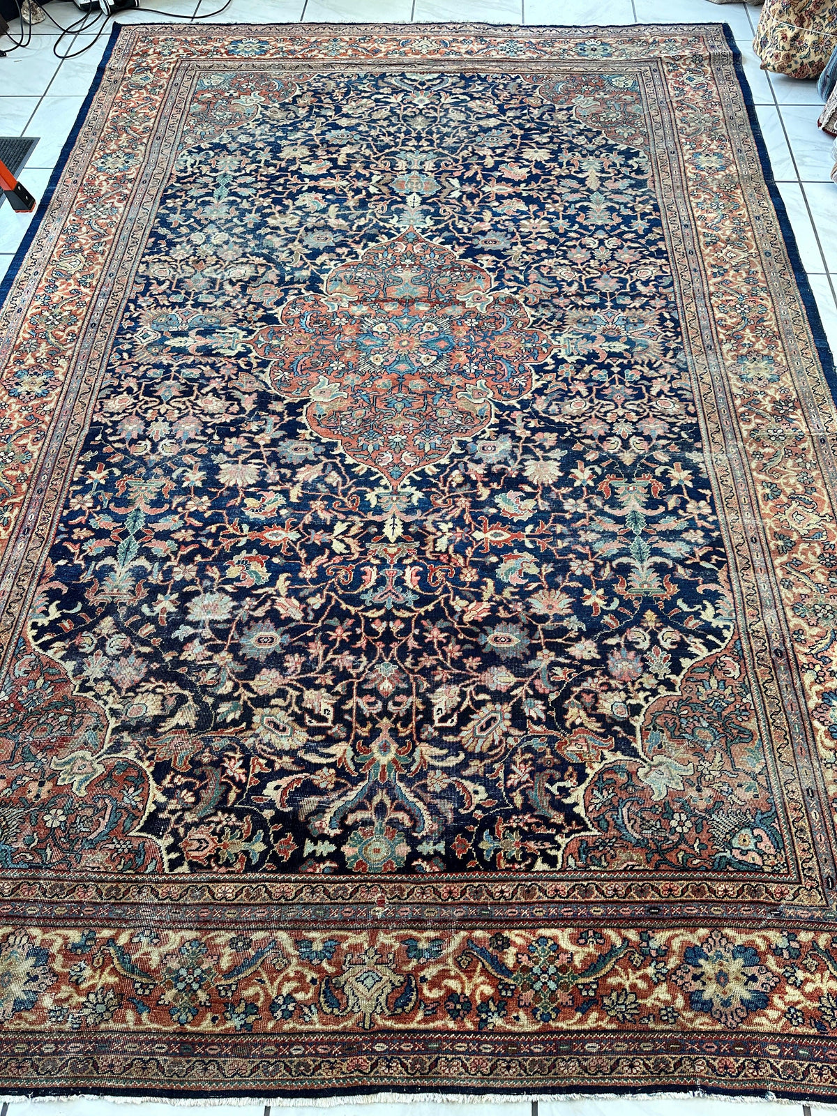Antique Persian Mahal Rug 8x12 | Navy, Rust & Light Blue | Hand-Knotted Wool - Rugistan, view 2