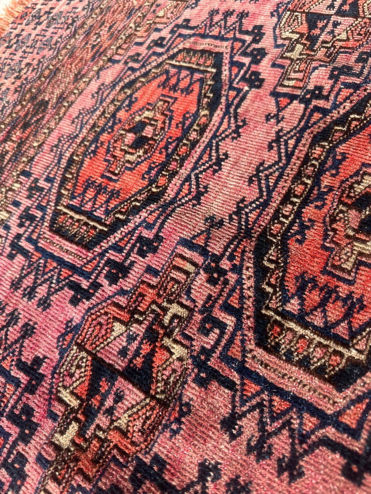 Saryk Bag Face 2x4 | Pink, Navy & Rust | Wool - Rugistan, view 3