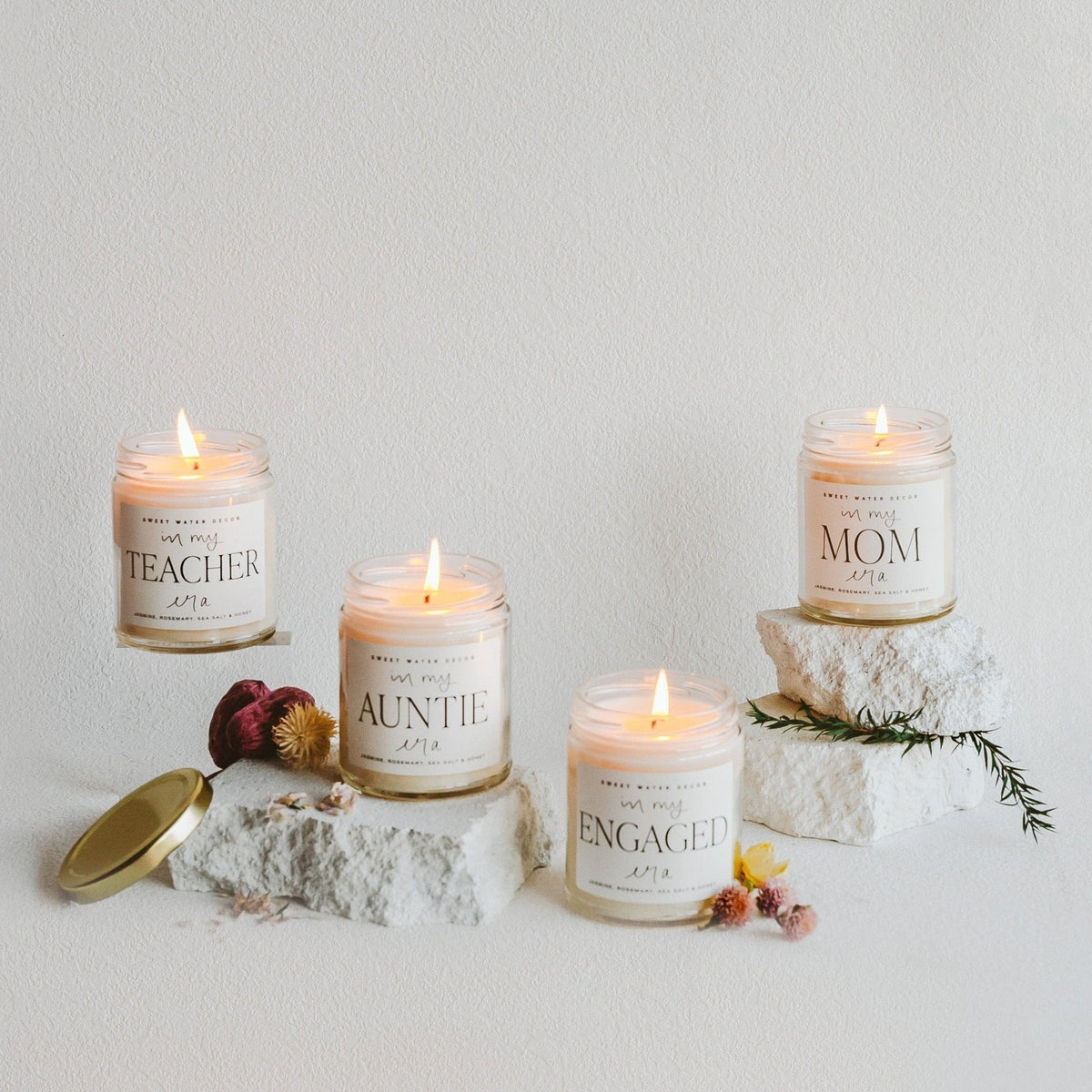 In My Engaged Era Soy Candle - Clear Jar - 9 oz (Wildflowers and Salt) - Sweet Water Decor, view 4