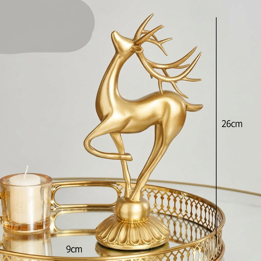 Golden Deer Figurine Set with Crystal Floral Accents