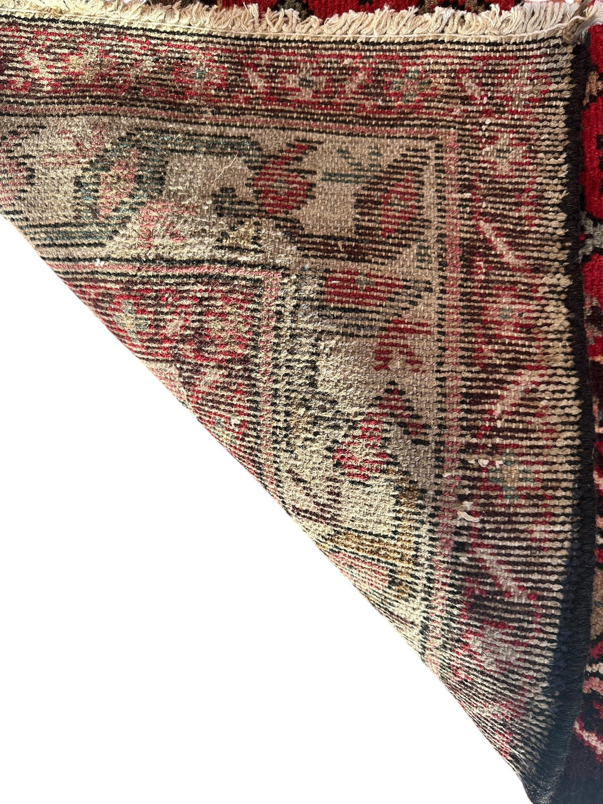 Antique Persian Hamadan Rug 4x7 | Red, Navy & Ivory | Hand-Knotted Wool - Rugistan, view 6
