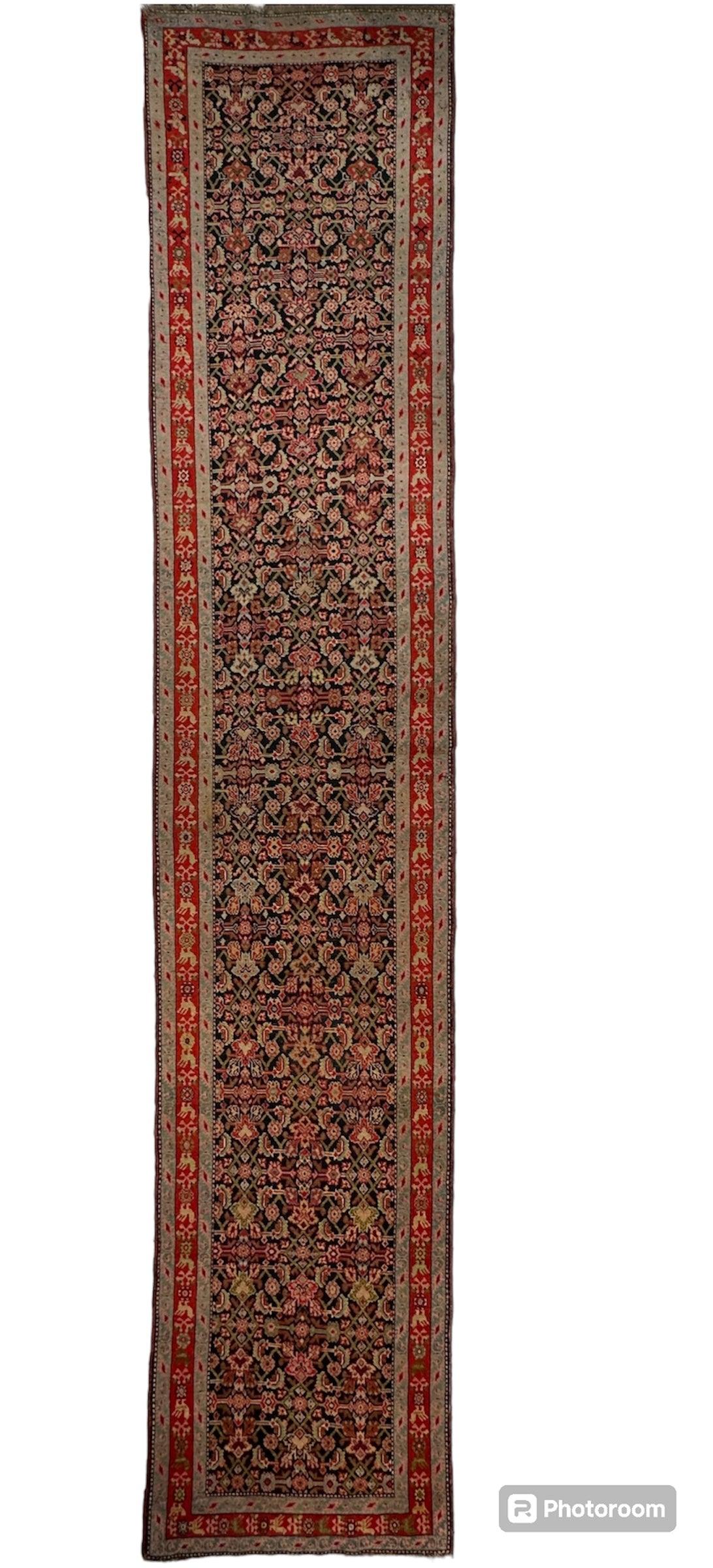 Antique Caucasian Runner 3x17 | Navy, Red & Ivory | Hand-Knotted Wool - Rugistan, view 4