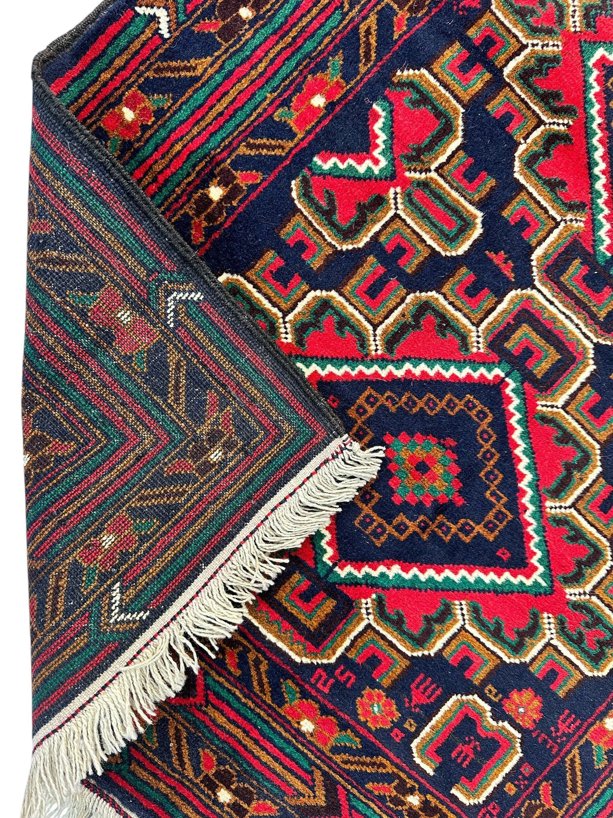 Afghan Baluch Rug 3x5 | Navy, Red & Gold | Hand-Knotted Wool - Rugistan, view 5