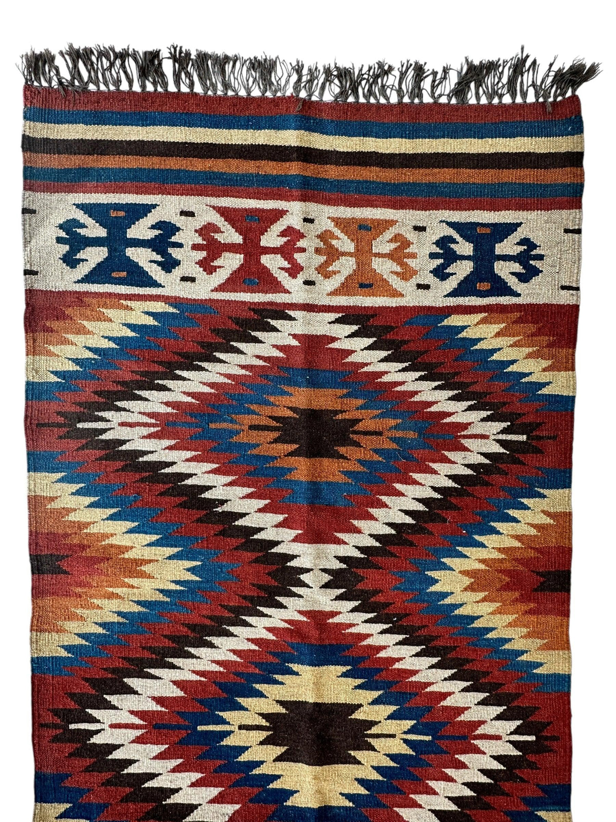 Vintage Afghan Kilim Runner 3x12 | Brown, Red & Ivory | Hand-Woven Wool Flatweave - Rugistan, view 6
