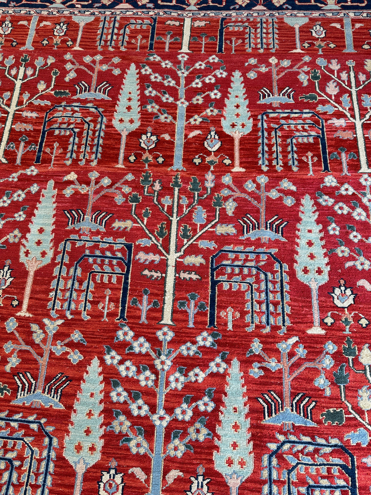 Soumak Rug 8x10 | Red, Navy & Ivory | Hand-Woven Wool Flatweave - Rugistan, view 4