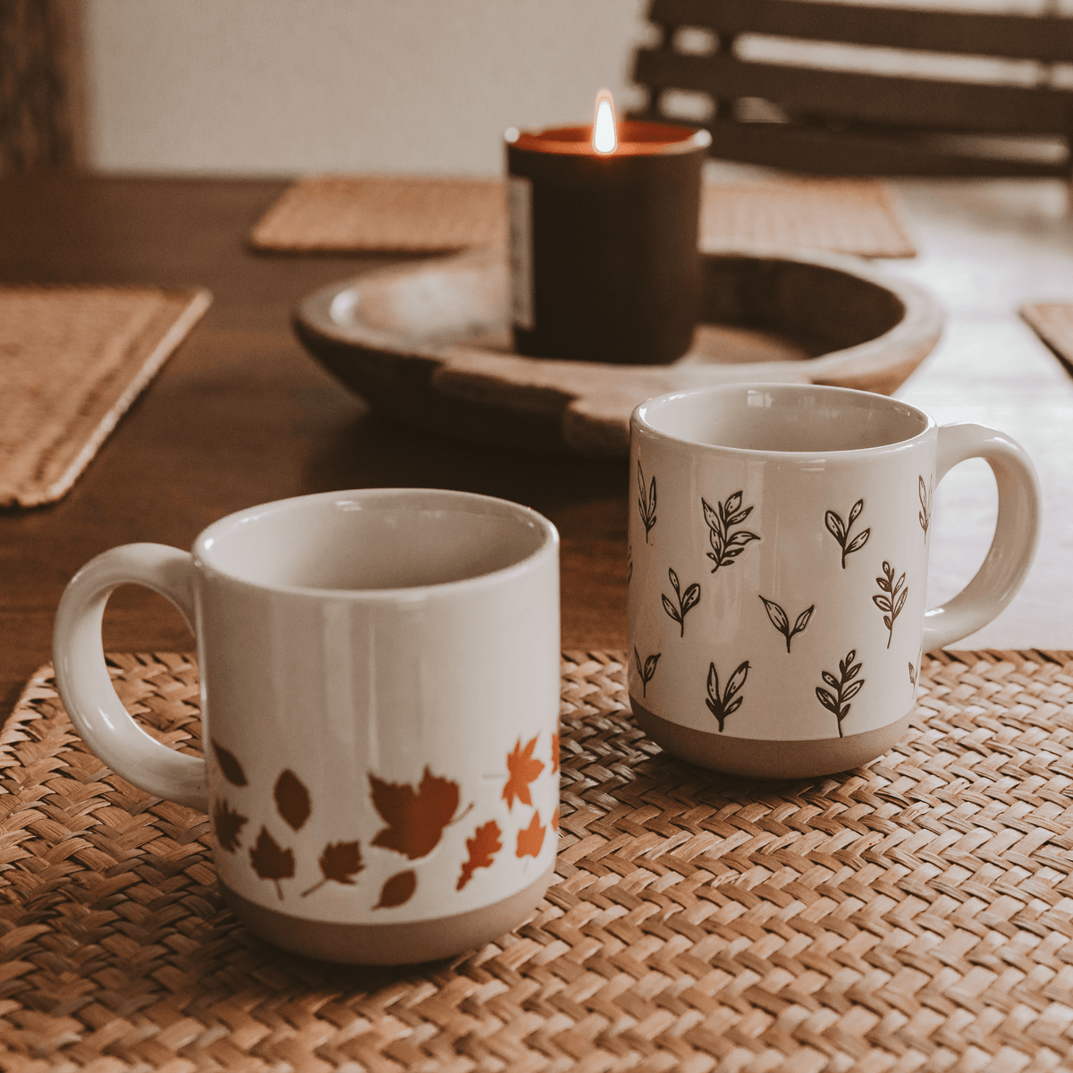 Brown Leaves 14 oz Stoneware Coffee Mug - Sweet Water Decor, view 3