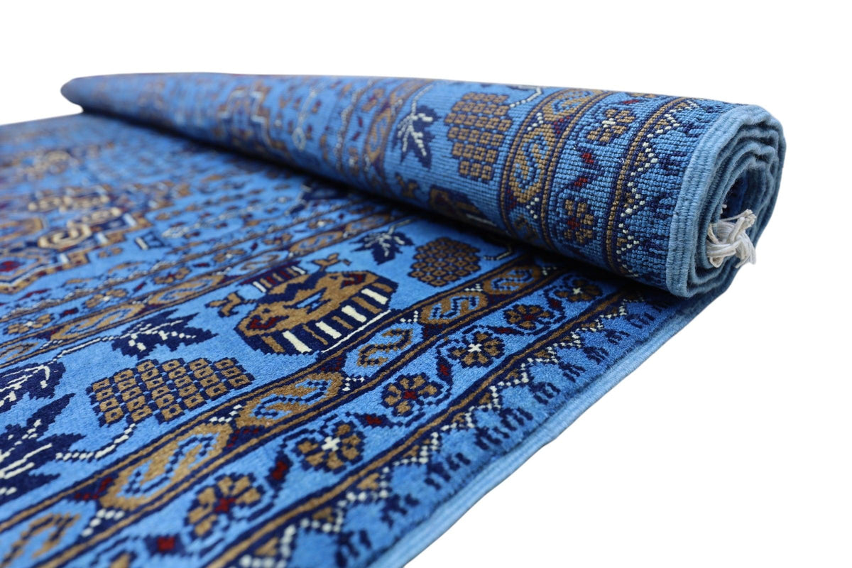 Afghan Rug 7x10 | Blue, Navy & Gold | Hand-Knotted Wool - Rugistan, view 6