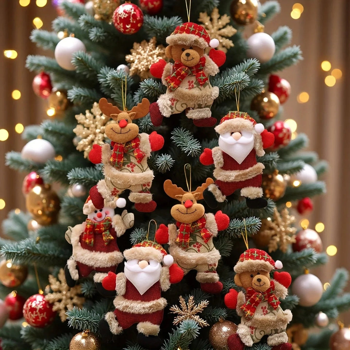 Fabric Christmas Ornaments, Dancing Snowman Deer Bear Tree Decorations