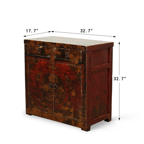 Antique sideboard with 2 drawers and 2 doors 32.7x17.7x32.7H original polychromy image 2