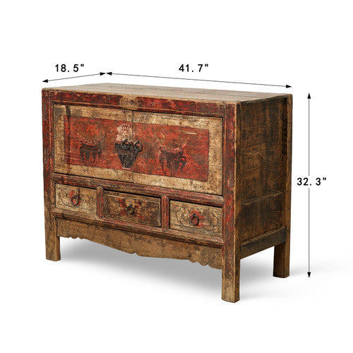 Antique sideboard with 3 drawers and 2 doors 41.7x18.5x32.3H Original Polychromy image 2
