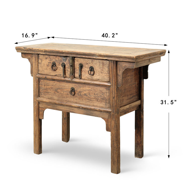Antique entrance table with 3 drawers 40x17x32H Elmwood image 3