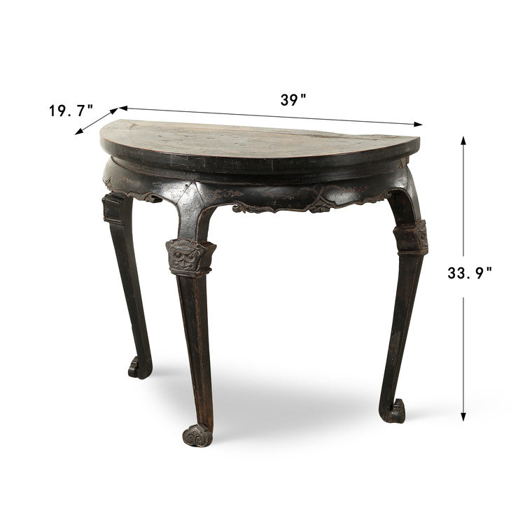 Antique Half Round Table 39.0x19.7x33.9H with Original Black Lacquer image 3