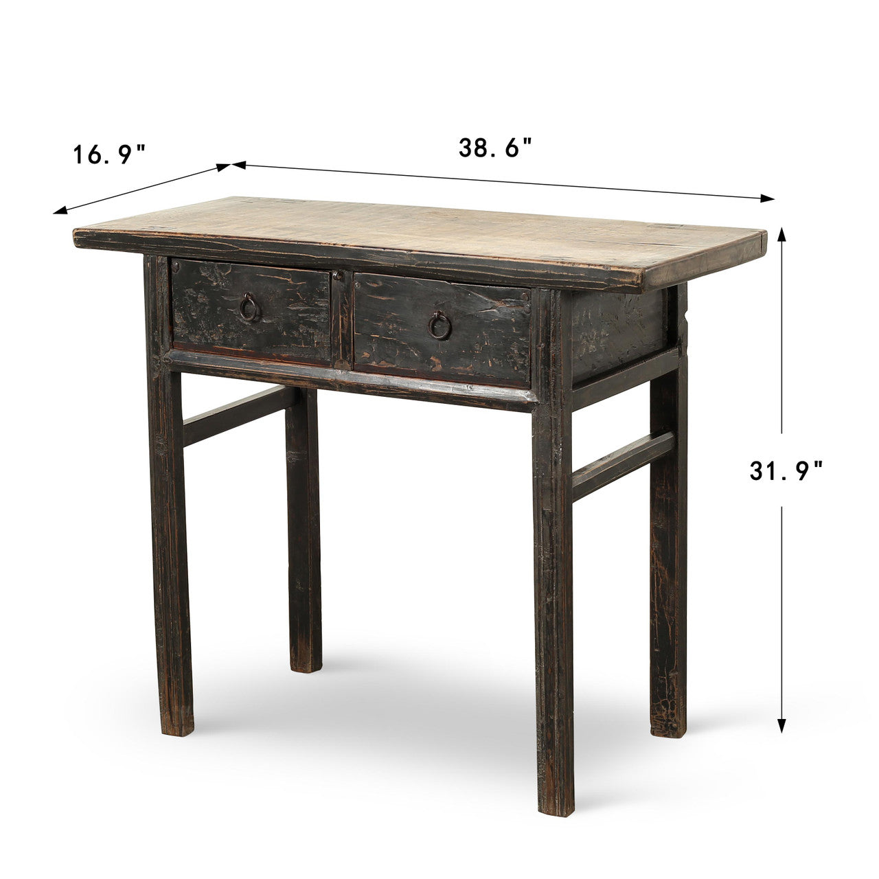 Antique Console with Two Drawers Walnutwood 38.6x16.9x31.9H