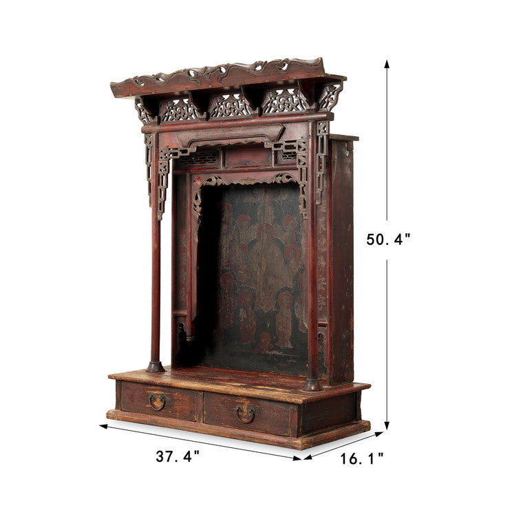 Approx. 50" High Antique Buddhist Niche with Original Polychrome and Lacquer image 3