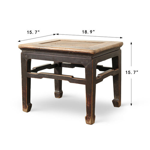 Antique Elmwood Side Table 18.9x15.7x15.7H with Rattan Top image 2