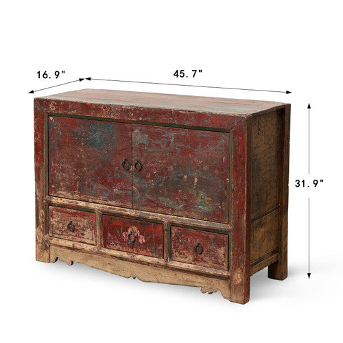 Antique sideboard with 3 drawers and 2 doors 45.7x16.9x31.9H Original Polychromy image 2
