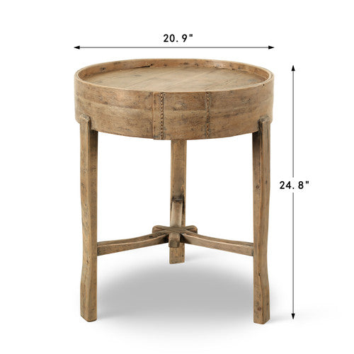 20.9 Inches Round Side Table Weathered Natural Size Vary image 2