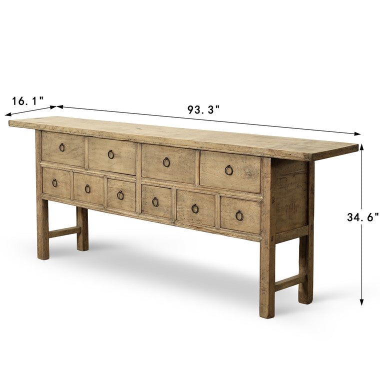Approx. 66" Wide Vintage Sideboard with 9 Drawers Weathered Natural image 3