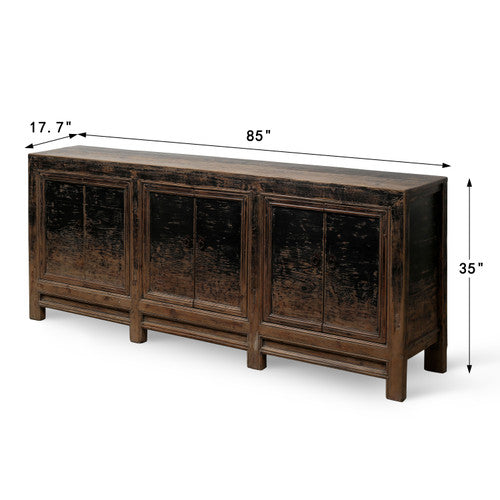 Approx.85" Long 17.7" Deep Six Door Sideboard Distressed Black image 2