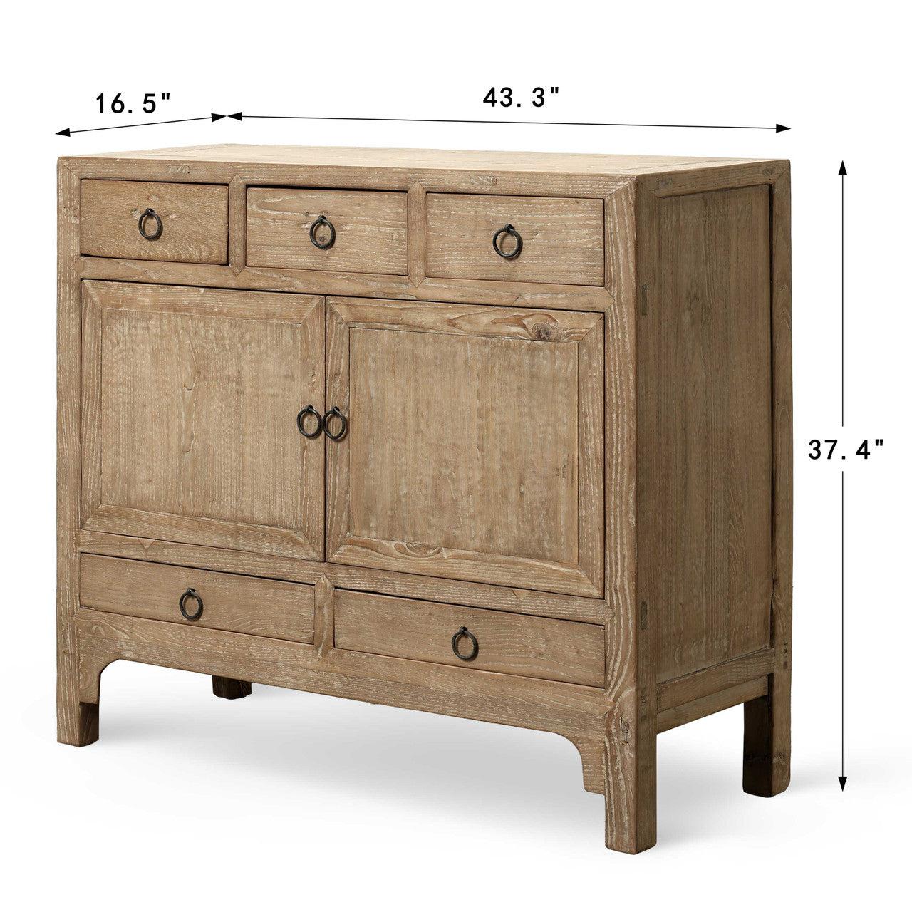 Antique Sideboard with 5 Drawers & 2 Doors 43.3"x16.5"x37.4"H Elmwood