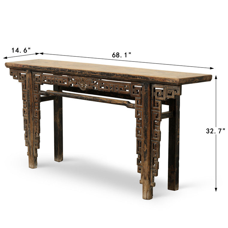Vintage Carved Altar Table Weathered Natural 68.1"x14.6"x32.7"H image 3