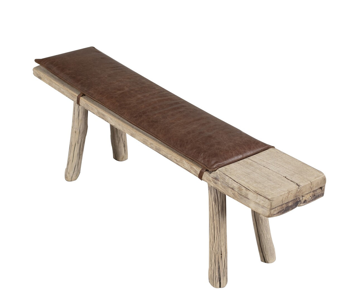 Approx. 68" Long 10" Deep 20" High Live Edge Vintage Bench with Leather Cushion Neutral Wood Tone