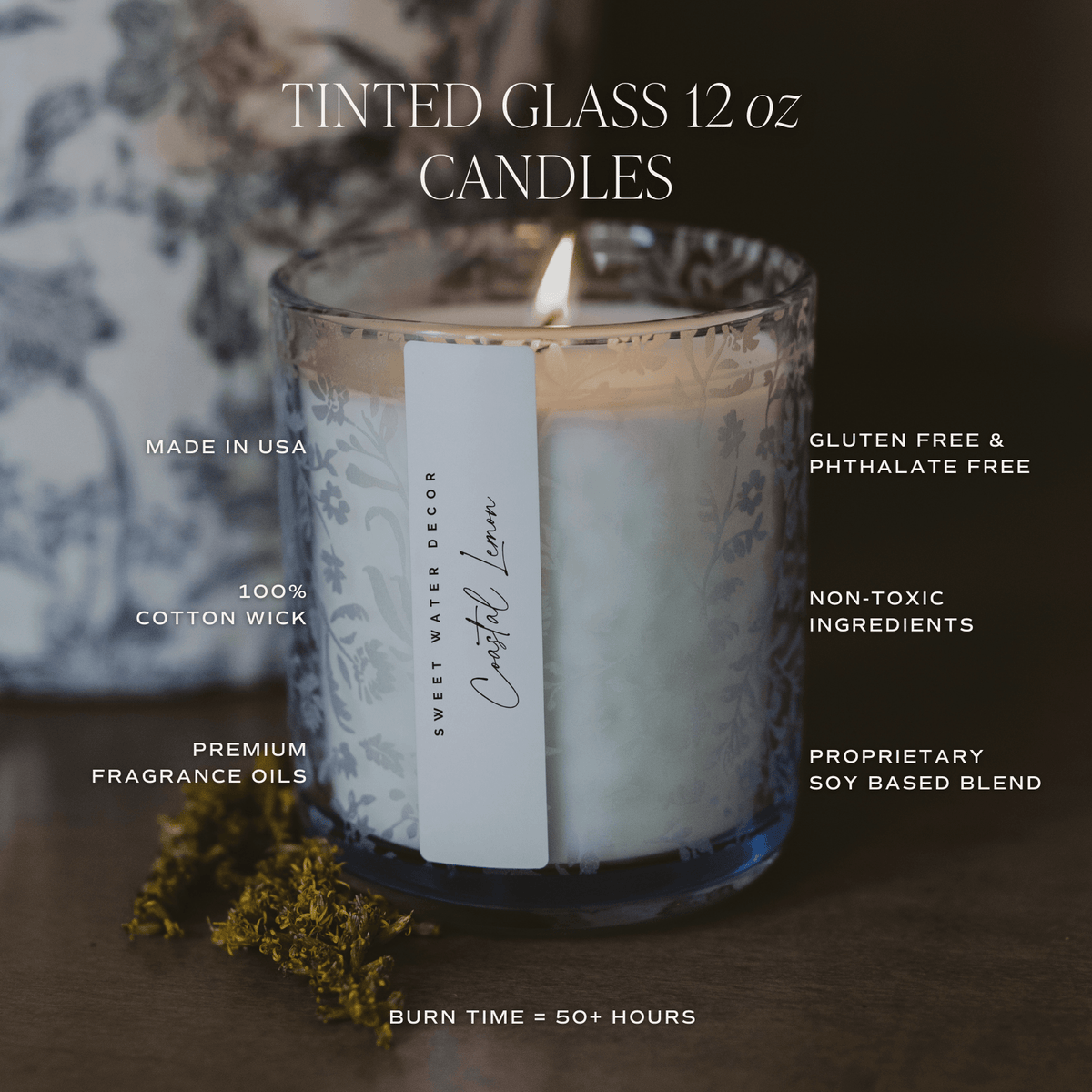 Coastal Lemon Soy Candle - Blue Tinted Glass Jar - 12 oz - Sweet Water Decor, view 5