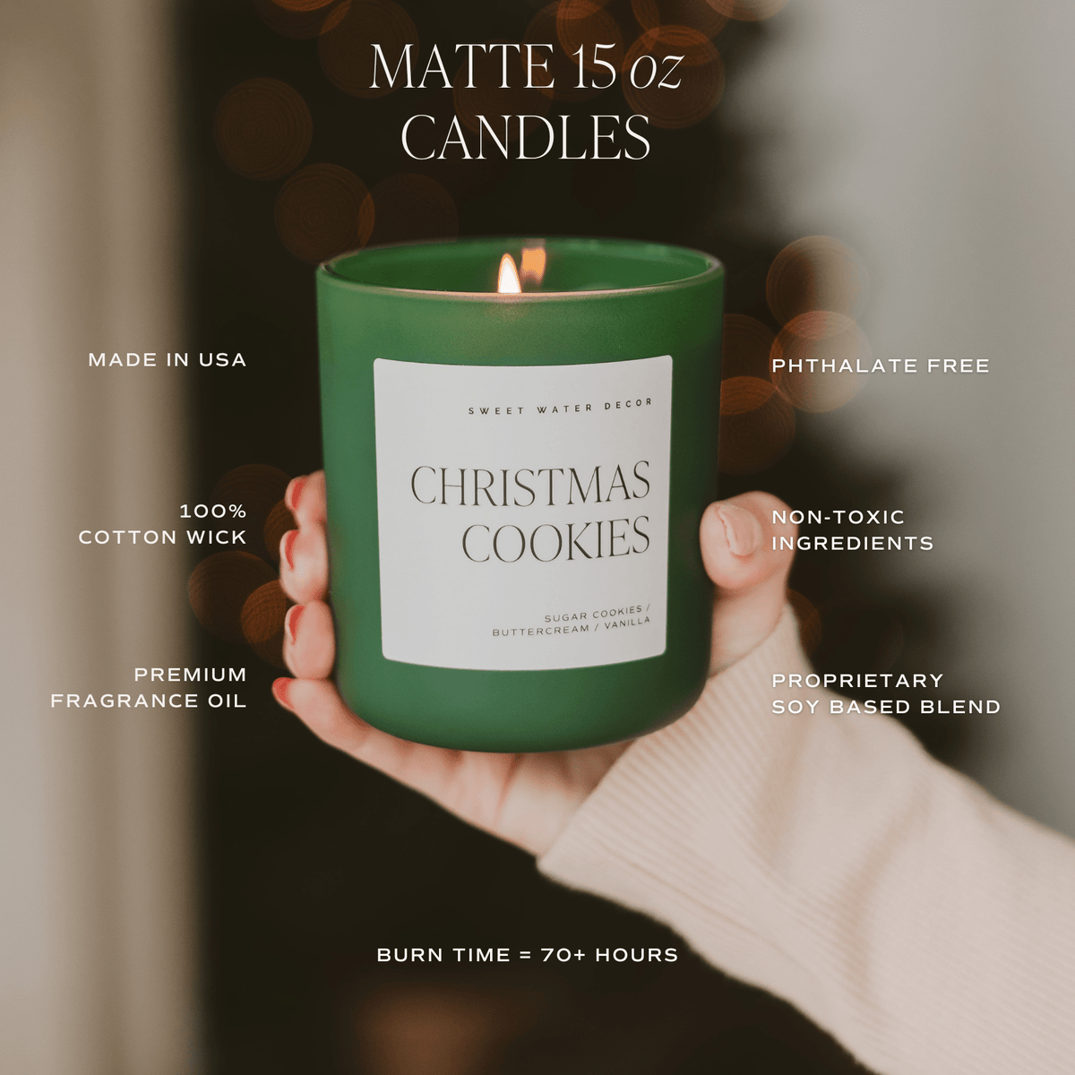 Christmas Cookies Soy Candle - Green Matte Jar - 15 oz (Sugar Cookies) - Sweet Water Decor, view 5