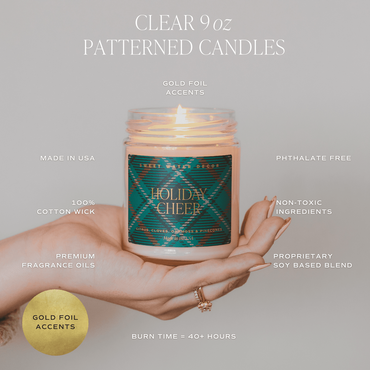 Sugar Cookies Soy Candle - 9 oz Patterned Clear Jar - Sweet Water Decor, view 5