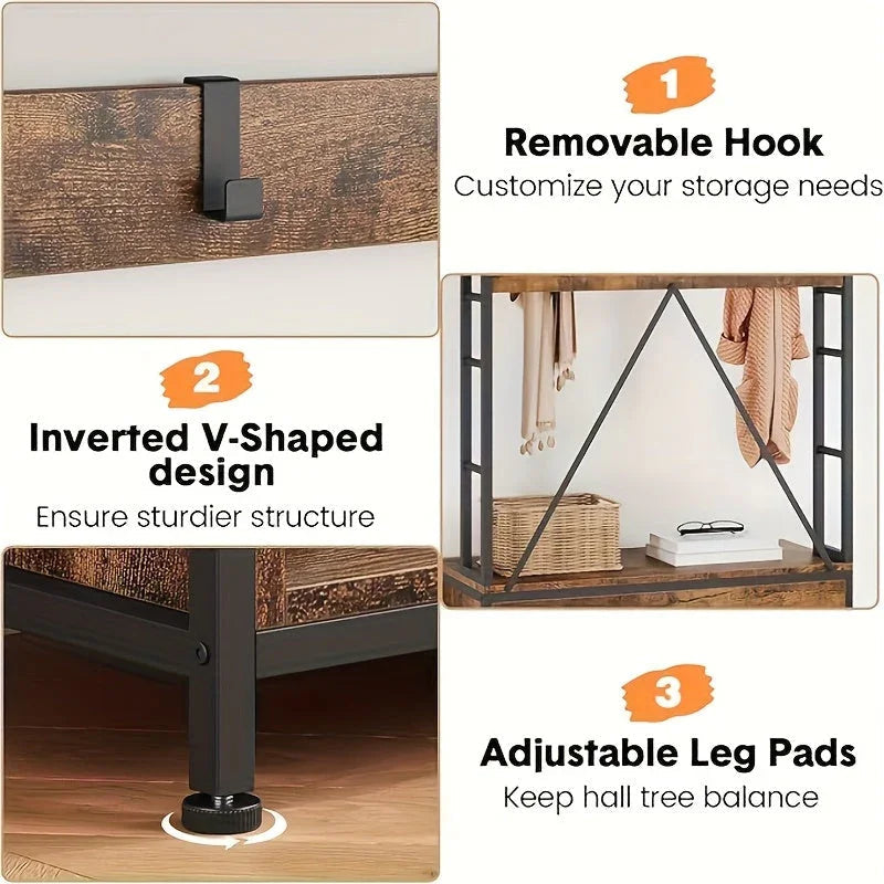 Hall Tree - Storage Wood Bench