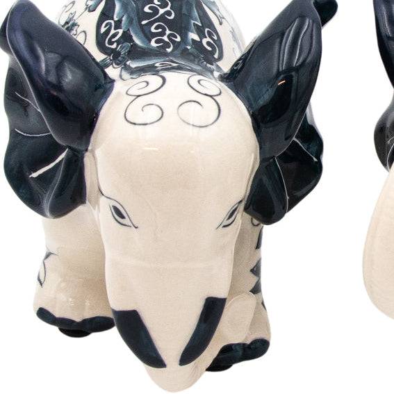 Embera & Nyala Hand-Painted Ceramic Elephants – Pair