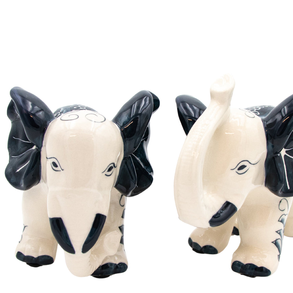 Hand-painted Ceramic Embera and Nyala Elephants - Pair
