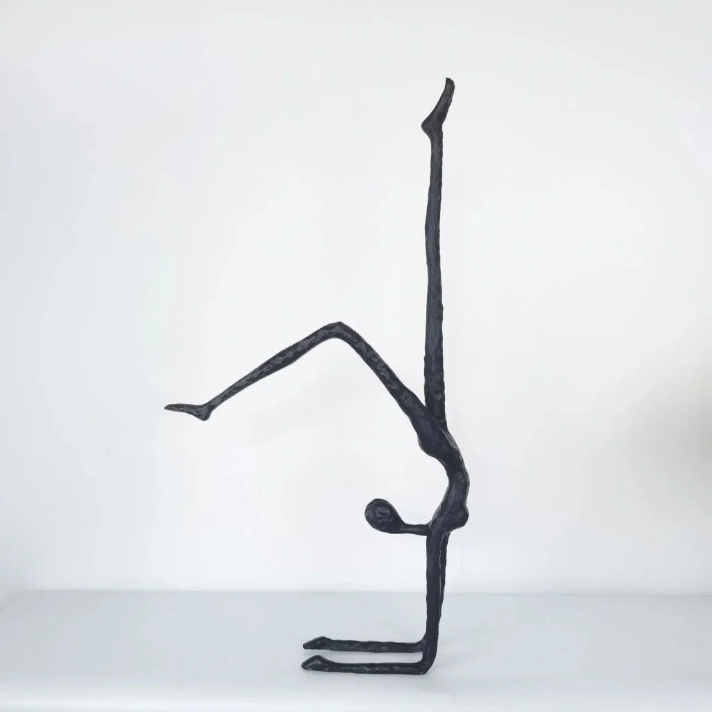 Handstand Human Matte Black Iron Figure Sculpture