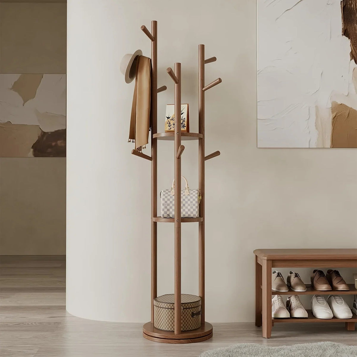 Heavy-Duty Freestanding Clothes Rack with 3-Tier Shelves & 9 Hooks - No Assembly Needed, Space-Saving Organize — House of Avana, view 1 of 18