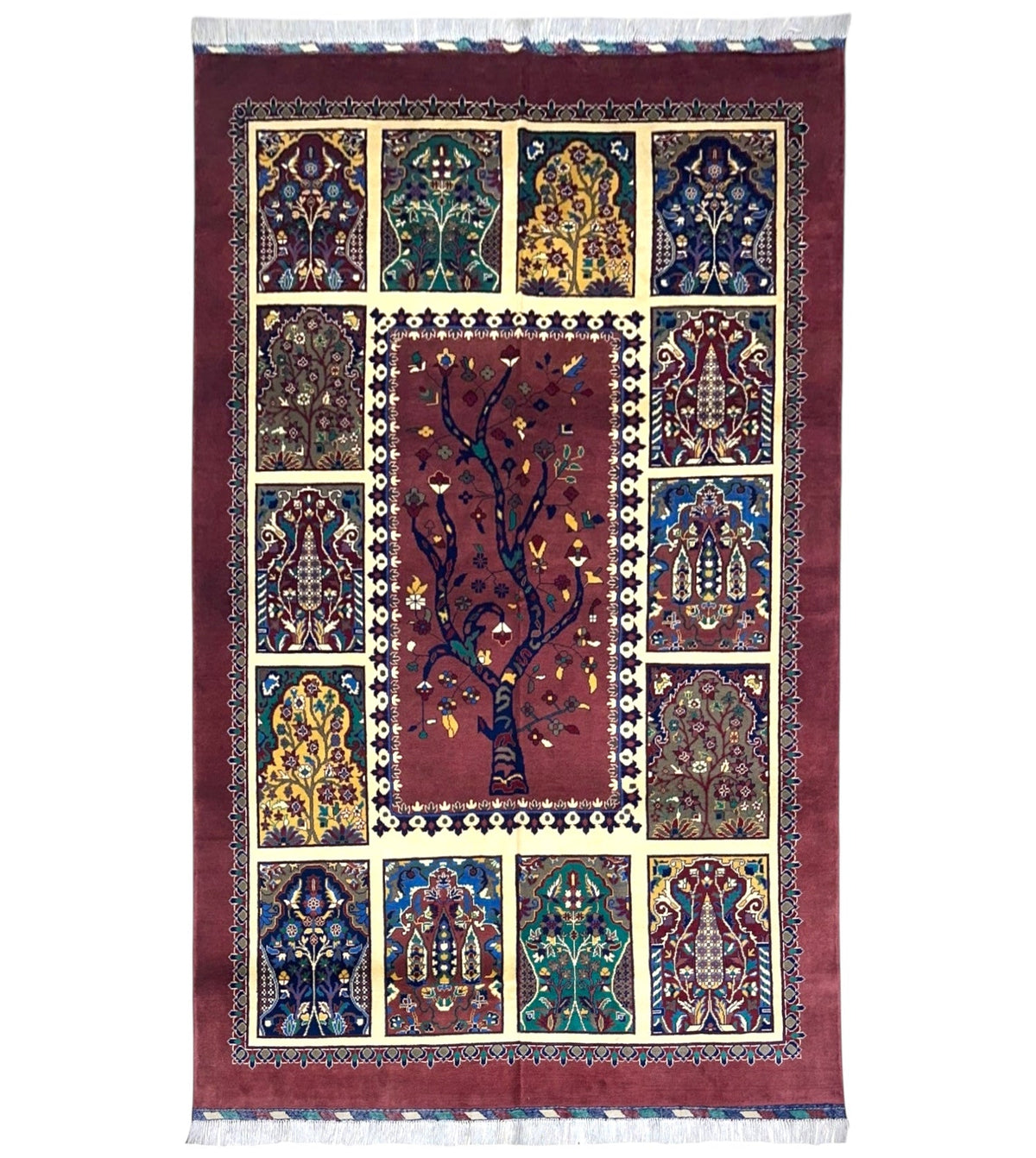 Afghan Rug 7x10 | Burgundy, Ivory & Navy | Hand-Knotted Wool - Rugistan
