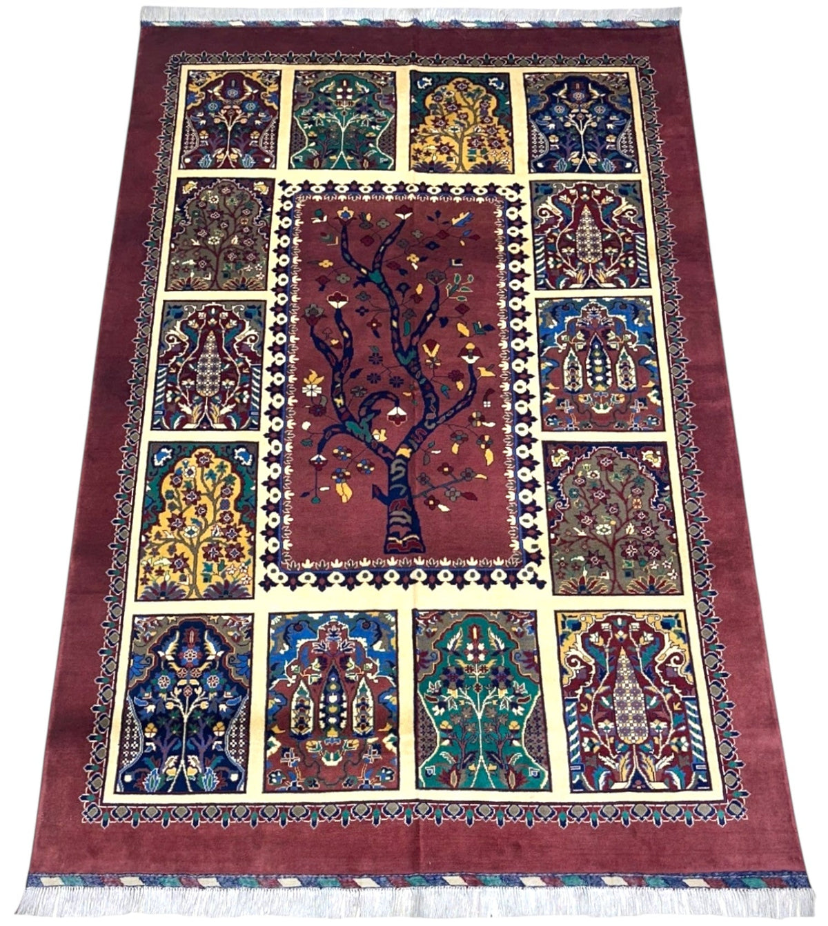 Afghan Rug 7x10 | Burgundy, Ivory & Navy | Hand-Knotted Wool - Rugistan, view 2