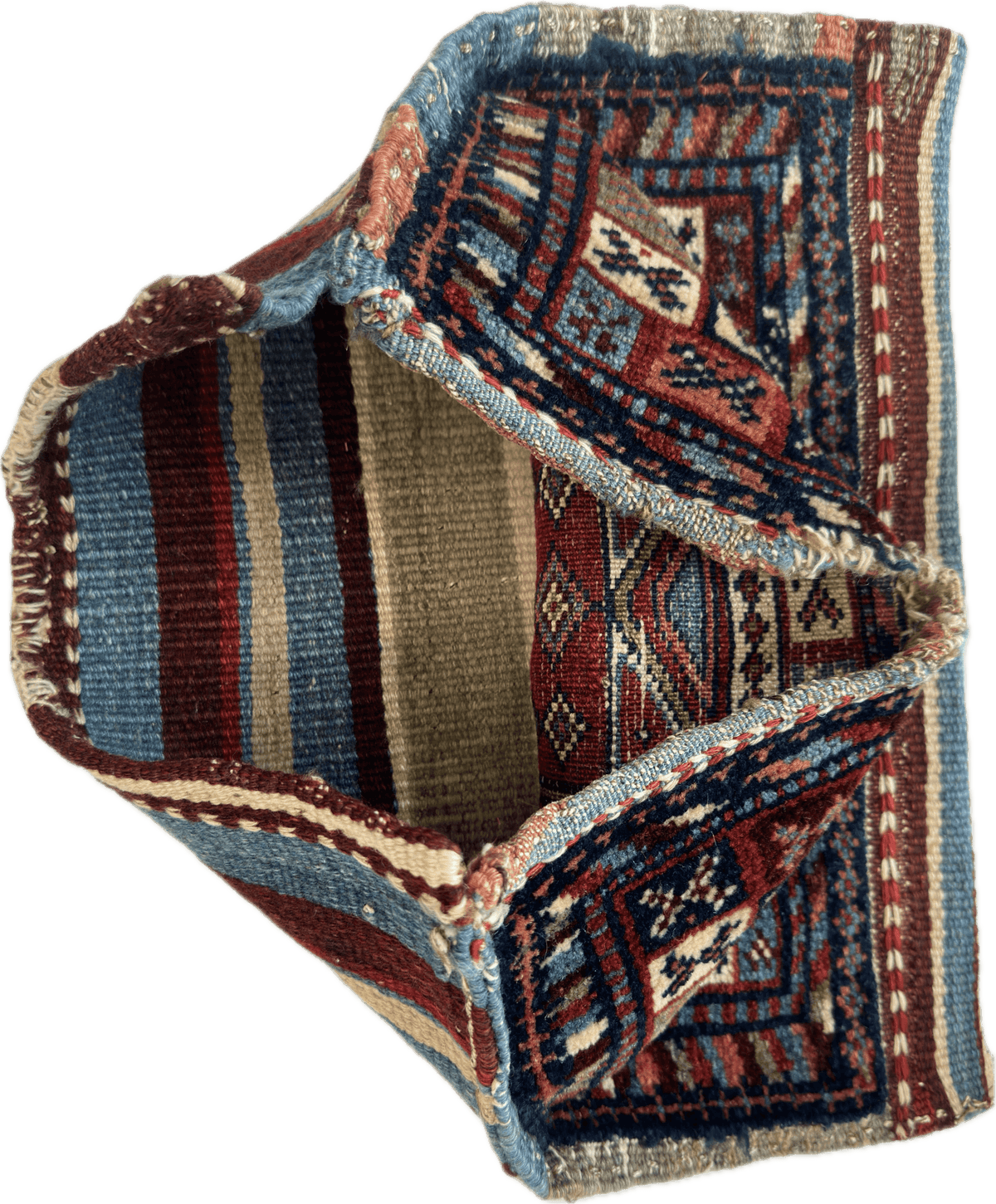 Antique Caucasian Pile Bag 2x2 | Burgundy, Light Blue & Ivory | Hand-Knotted Wool - Rugistan