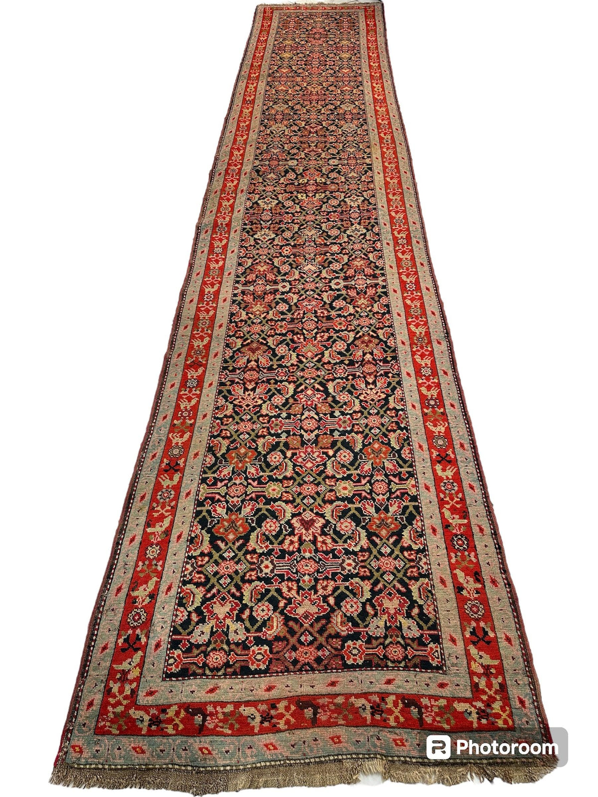Antique Caucasian Runner 3x17 | Navy, Red & Ivory | Hand-Knotted Wool - Rugistan, view 6