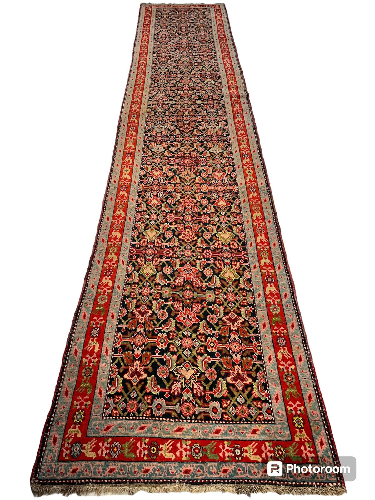Antique Caucasian Runner 3x17 | Navy, Red & Ivory | Hand-Knotted Wool - Rugistan, view 5