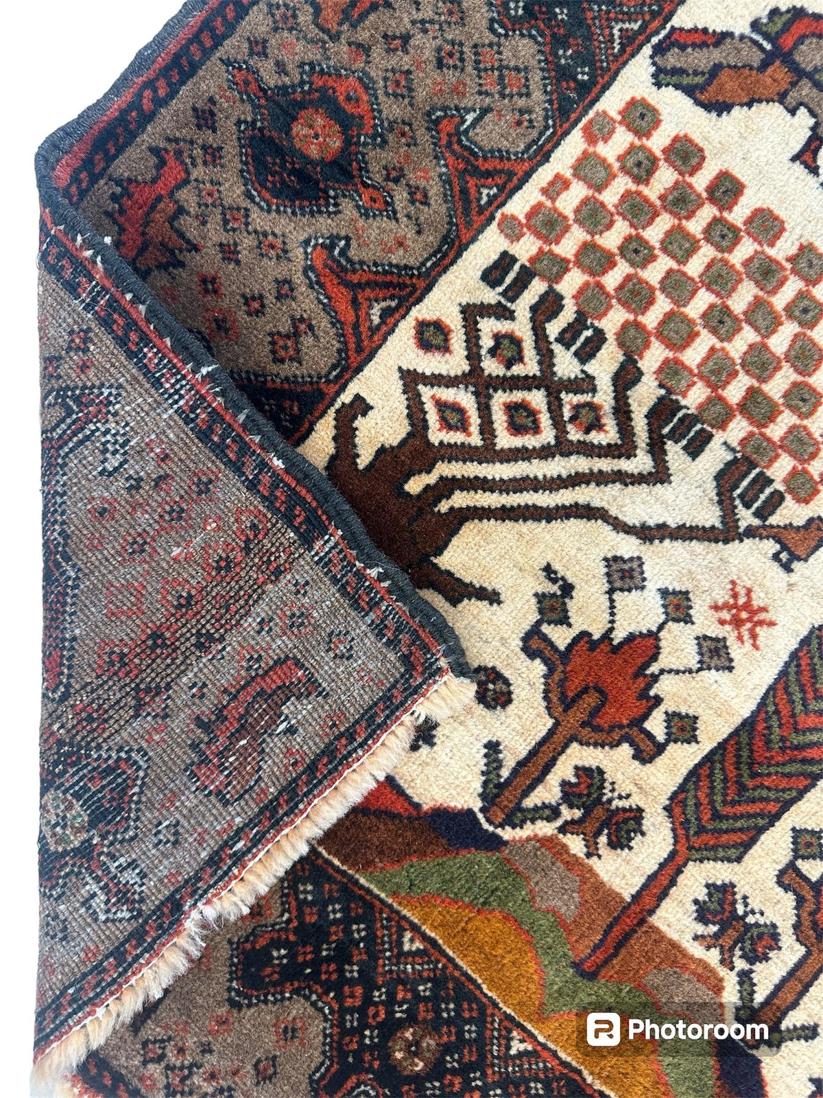 Vintage Persian Baluch Rug 3x5 | Ivory, Gray & Brown | Hand-Knotted Wool - Rugistan, view 2